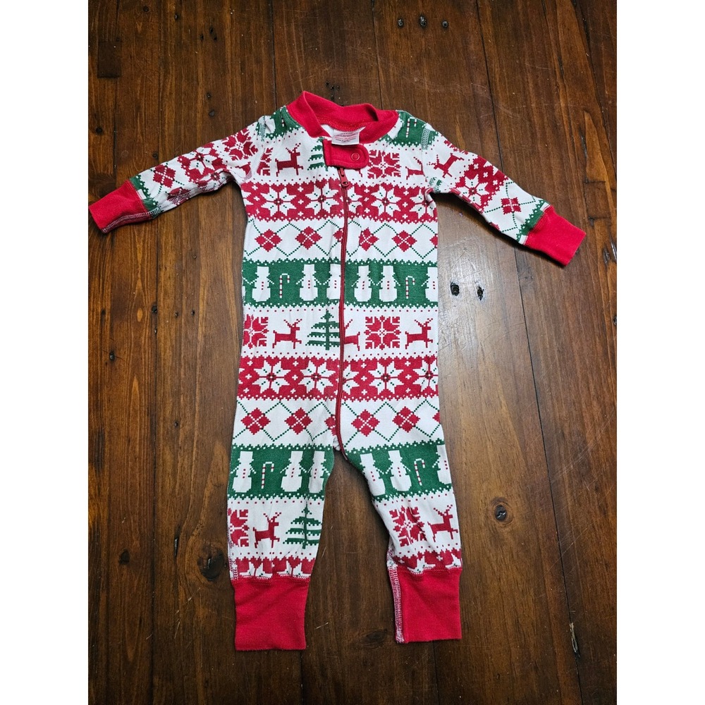 Hanna Andersson Christmas Fair Isle Organic Cotton Sleeper Red Green 6-9 Months
